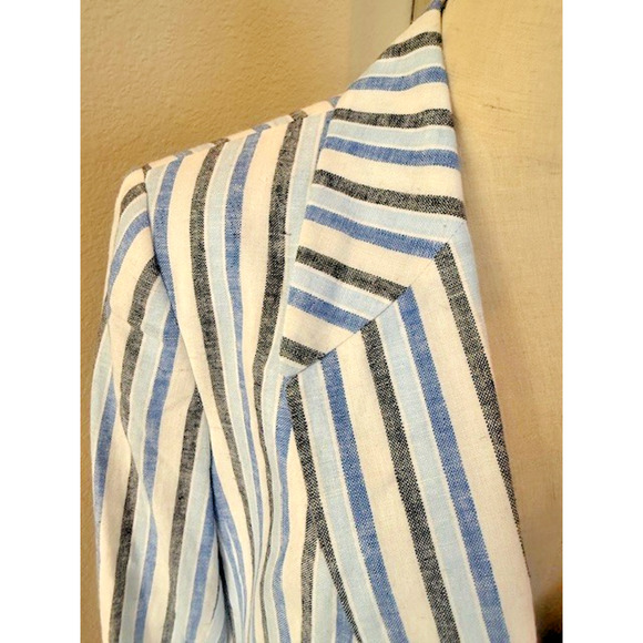 KASPER Women’s Size 14 Wedgewood Multi Blue & White Striped Linen Blazer Jacket - Picture 9 of 9